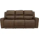 Pierce Zero Gravity Triple Power Reclining Sofa with Drop Table in Walnut Brown Top-Grain Leather